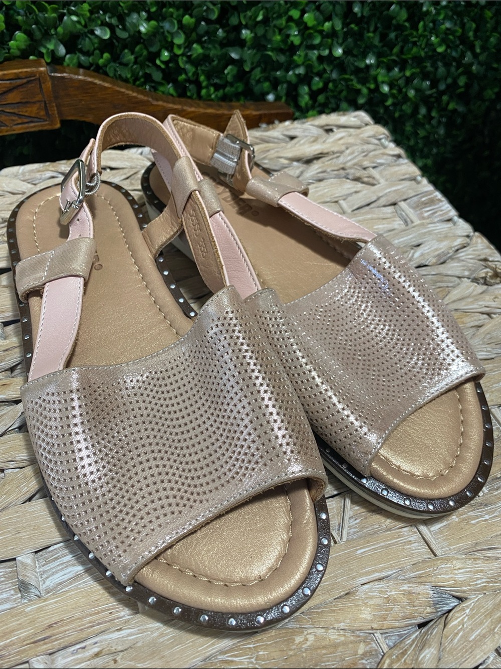 Women's Rose Gold Perforated Slingback Sandals - Picture 1 of 8